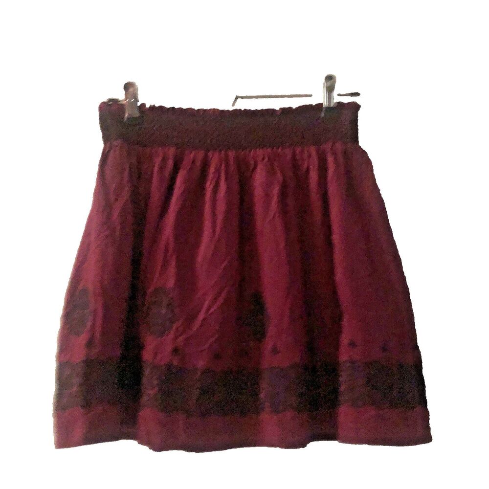 Urban Outfitters Ecote Skirt Womens  S Burgundy Black Embroidery Peasant Boho